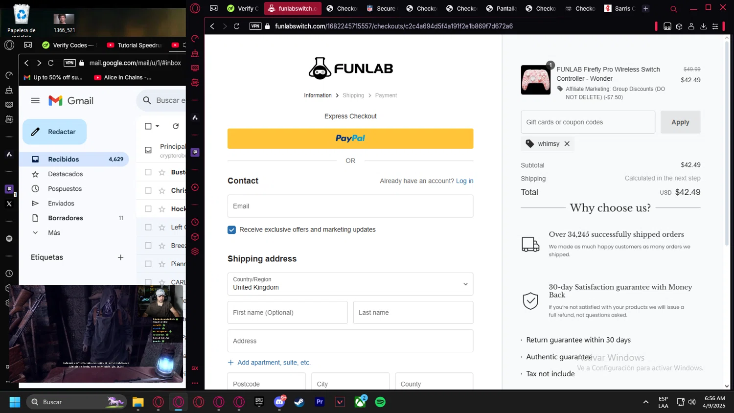 FUNLAB discount code screenshot showing code WHIMSY applied at FUNLAB checkout page. Uploaded by SimplyCodes community member leonardocamacho2 on Apr 9, 2025