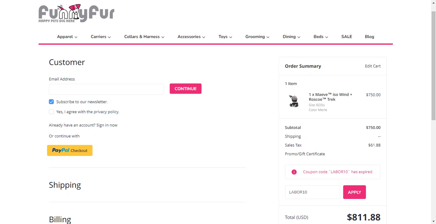 Funny Fur promo code screenshot showing code LABOR10 applied at Funny Fur checkout page. Uploaded by SimplyCodes community member BonusFox1297 on Sep 27, 2025