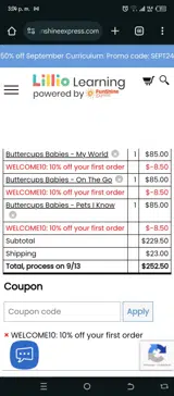 WELCOME10 coupon verification screenshot