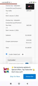 Javieramaro coupon verification screenshot