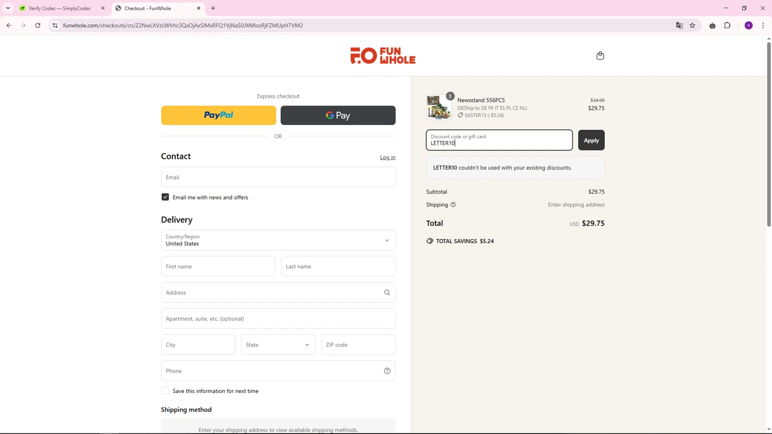 Lumibricks promo code screenshot showing code LETTER10 applied at Lumibricks checkout page. Uploaded by SimplyCodes community member AVAMUSTANG on Apr 17, 2025