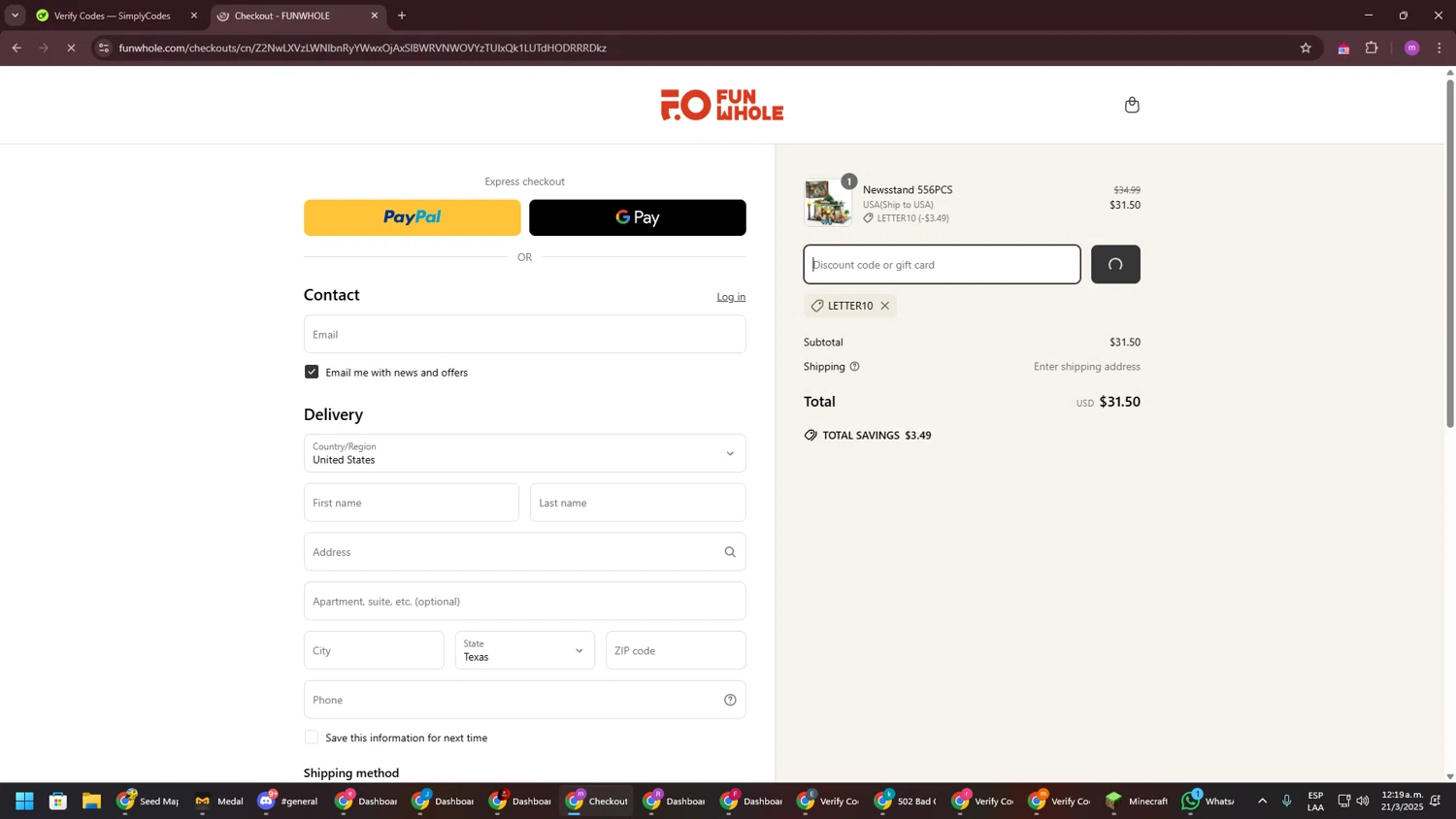Lumibricks promo code screenshot showing code LETTER10 applied at Lumibricks checkout page. Uploaded by SimplyCodes community member PennyWizard1195 on Mar 21, 2025