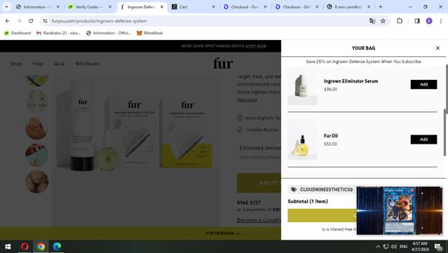 Fur checkout page showing Fur discount code box | Screenshot taken by SimplyCodes community member on Apr 27, 2024