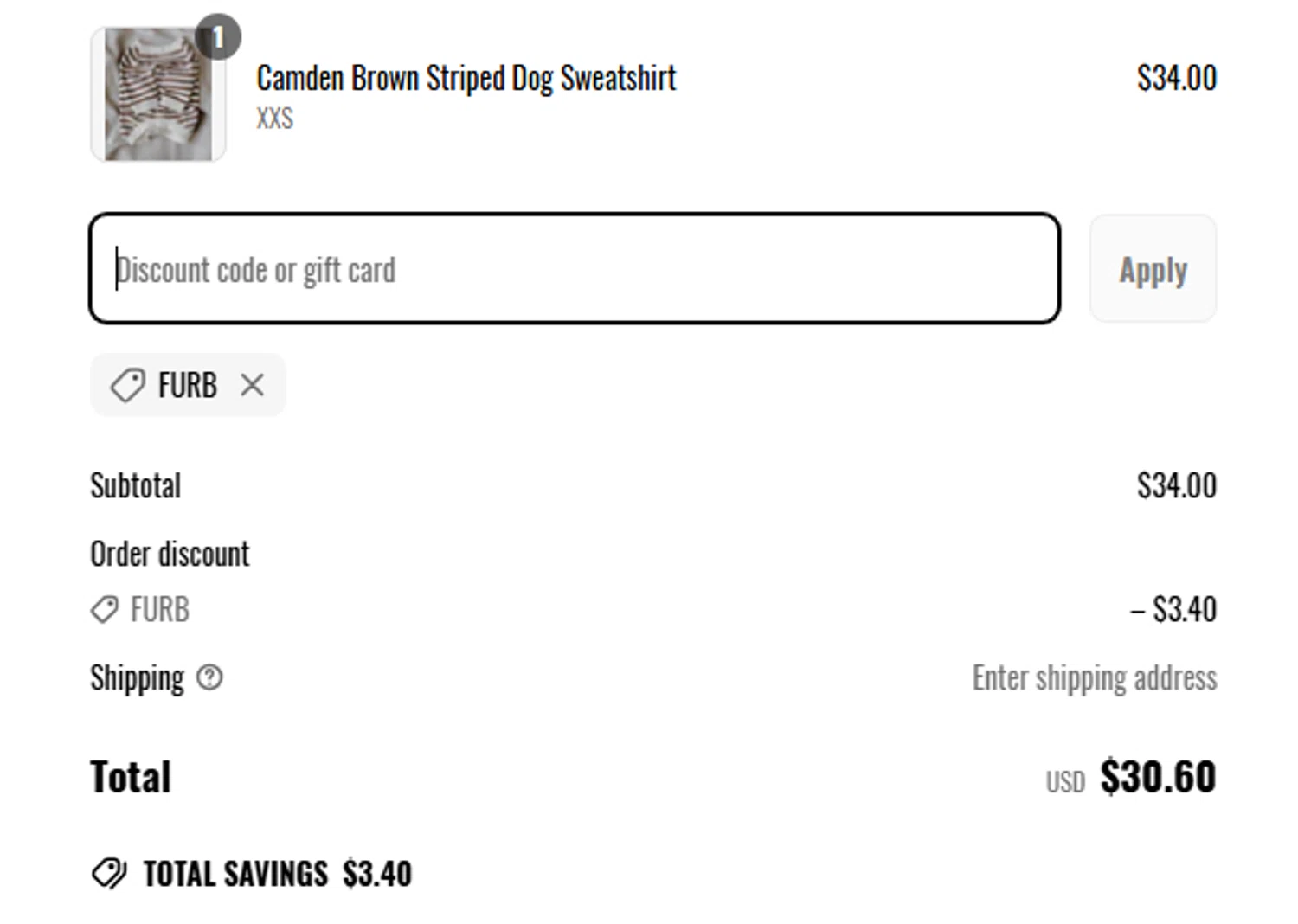 Furb discount code screenshot showing code Furb applied at Furb checkout page. Uploaded by SimplyCodes community member Toundjiale on Mar 31, 2025