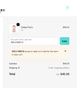 WELCOME10 coupon verification screenshot
