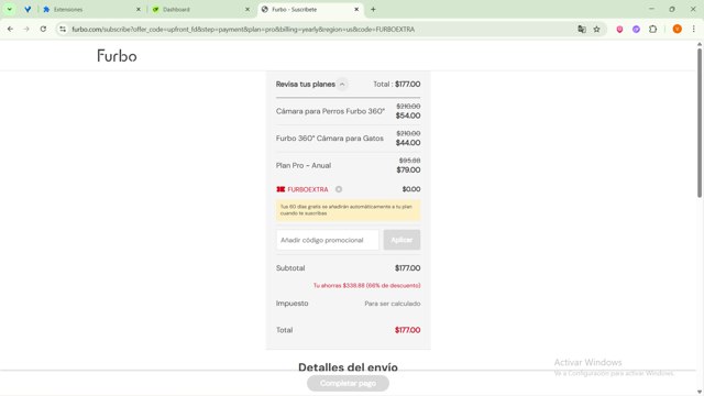 Furbo checkout page showing Furbo promo code box | Screenshot taken by SimplyCodes community member on Sep 3, 2025