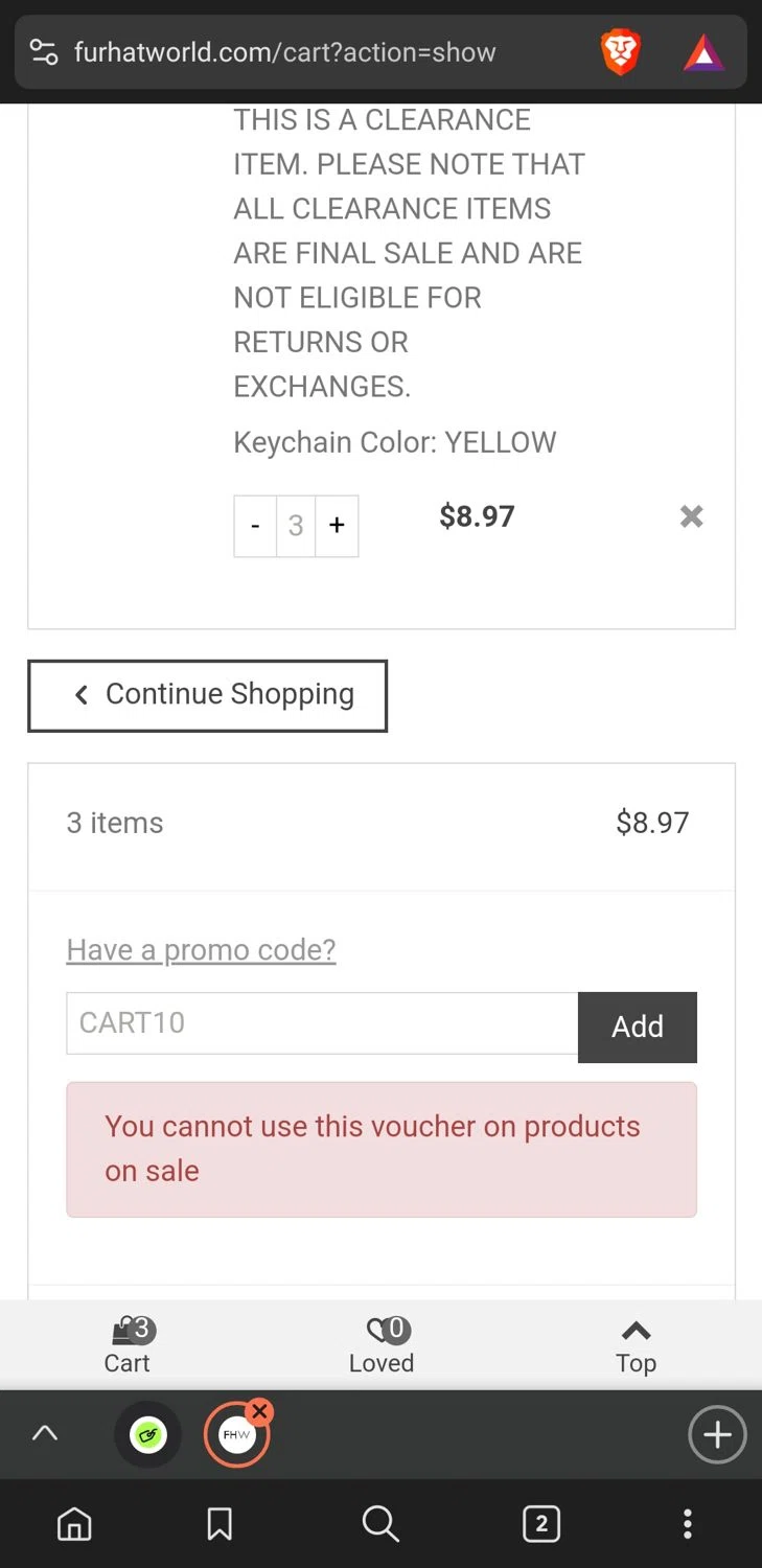 Fur Hat World promo code screenshot showing code CART10 applied at Fur Hat World checkout page. Uploaded by SimplyCodes community member xxdddd on Feb 5, 2025