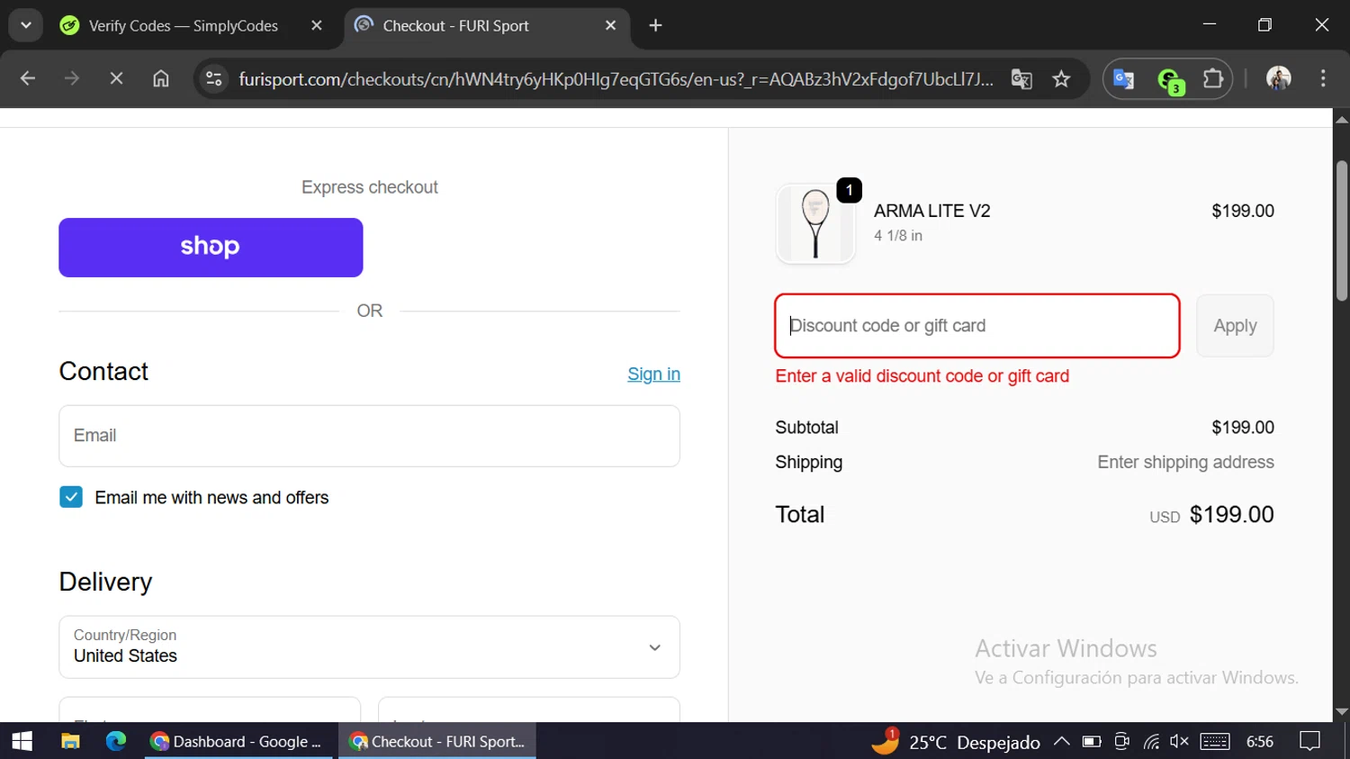 Furi Sport promo code screenshot showing code FALLBACK20 applied at Furi Sport checkout page. Uploaded by SimplyCodes community member ariannycfh on Nov 4, 2025