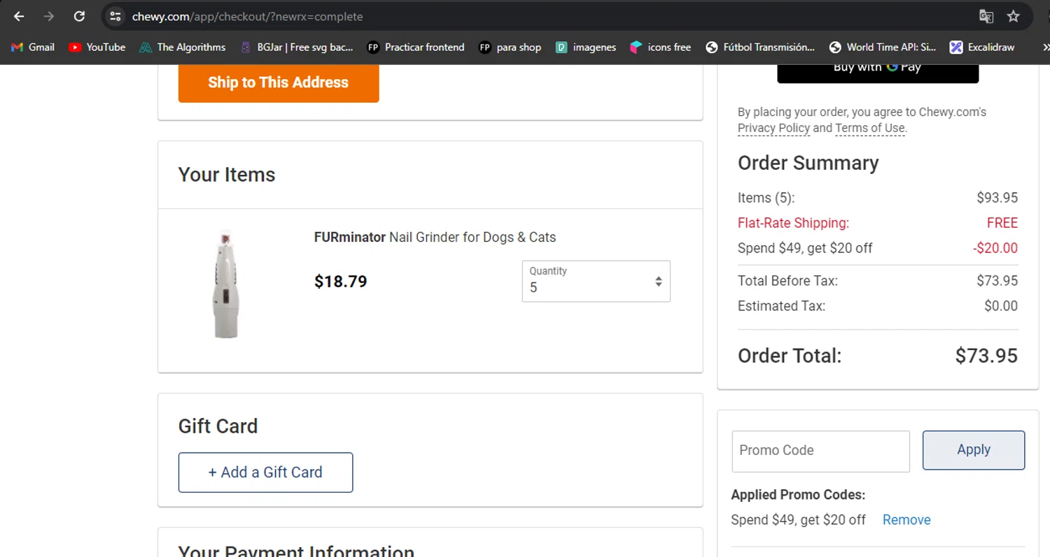 FURminator checkout page showing FURminator promo code box | Screenshot taken by SimplyCodes community member on Mar 9, 2024