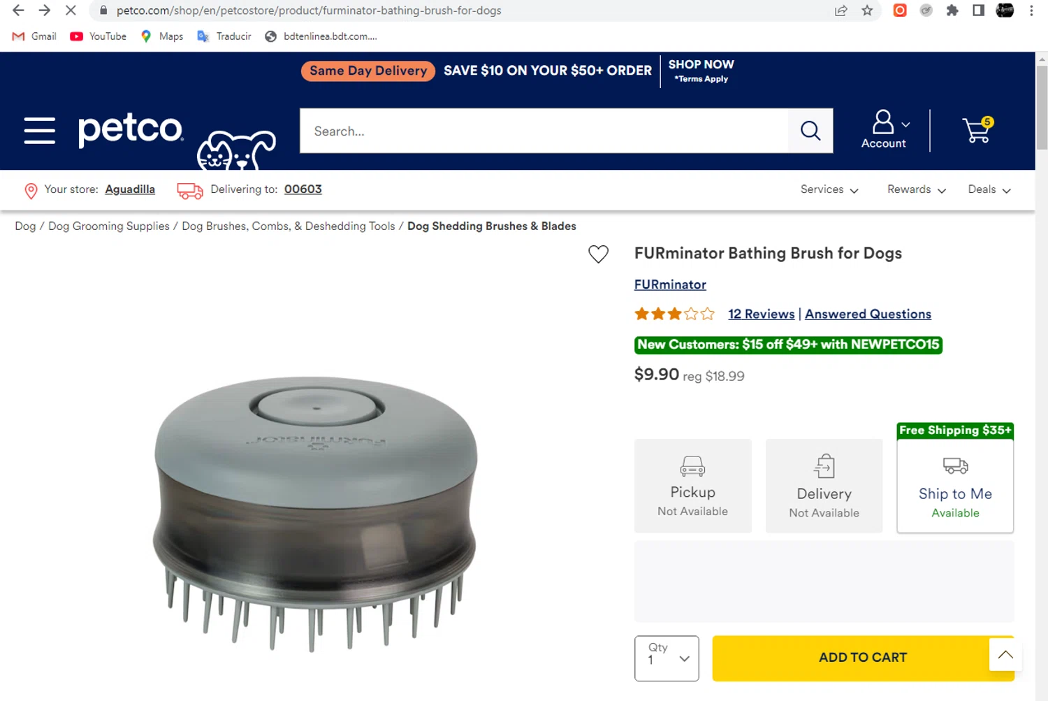 FURminator promo code screenshot showing code NEWPETCO15 applied at FURminator checkout page. Uploaded by SimplyCodes community member leidycamacaro on Oct 29, 2024