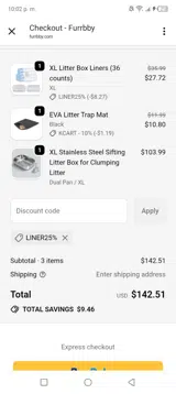 Liner25% coupon verification screenshot