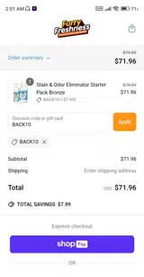 FurryFreshness coupon verification screenshot