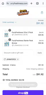 FurryFreshness coupon verification screenshot