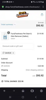 FurryFreshness coupon verification screenshot