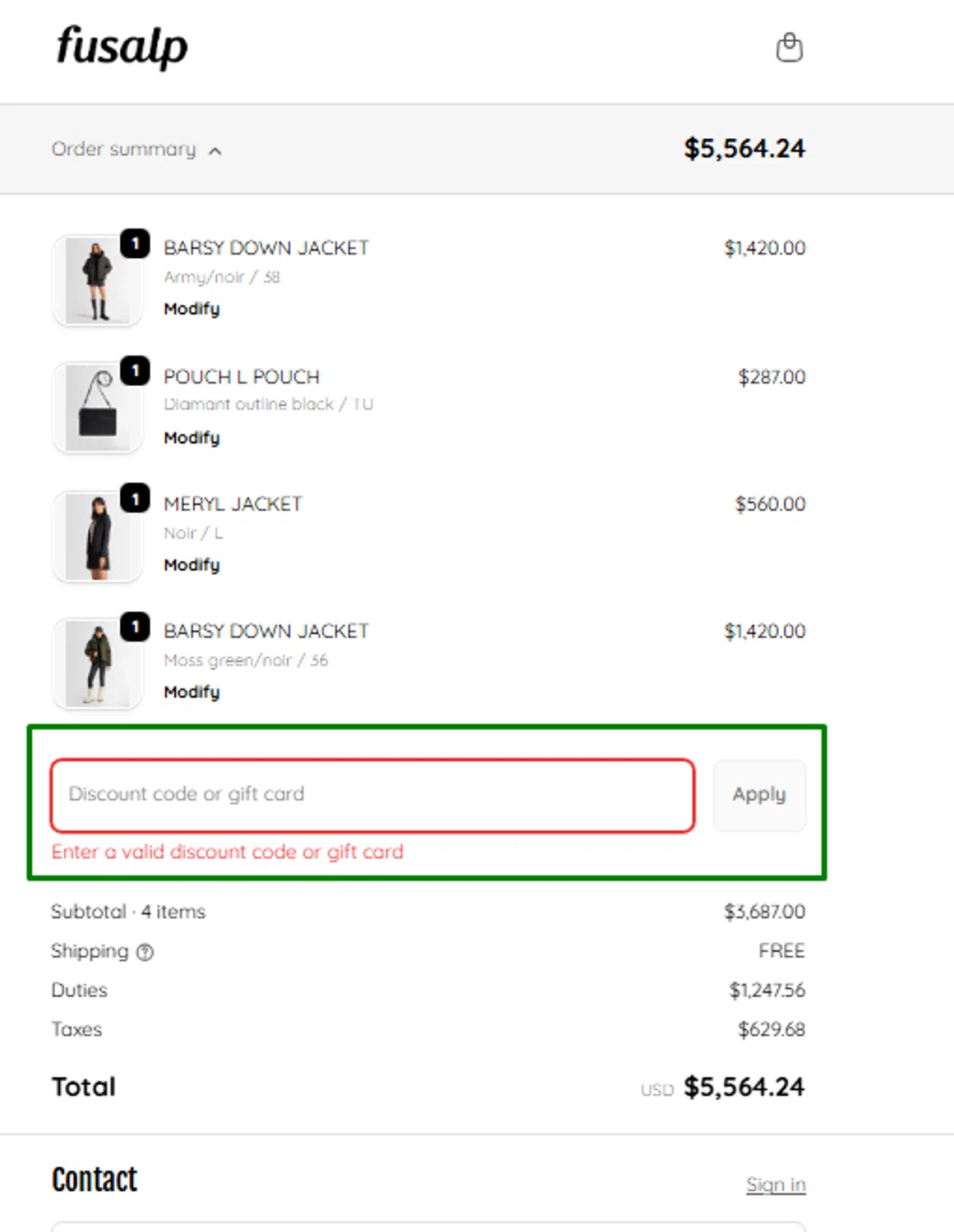 Fusalp promo code screenshot showing code SPRING15 applied at Fusalp checkout page. Uploaded by SimplyCodes community member cristobalpescueso on Oct 18, 2025