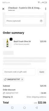 Fustini's Oils and Vinegars coupon verification screenshot