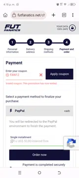 FutFanatics coupon verification screenshot