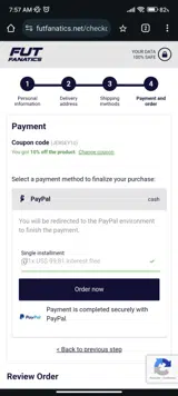 FutFanatics coupon verification screenshot