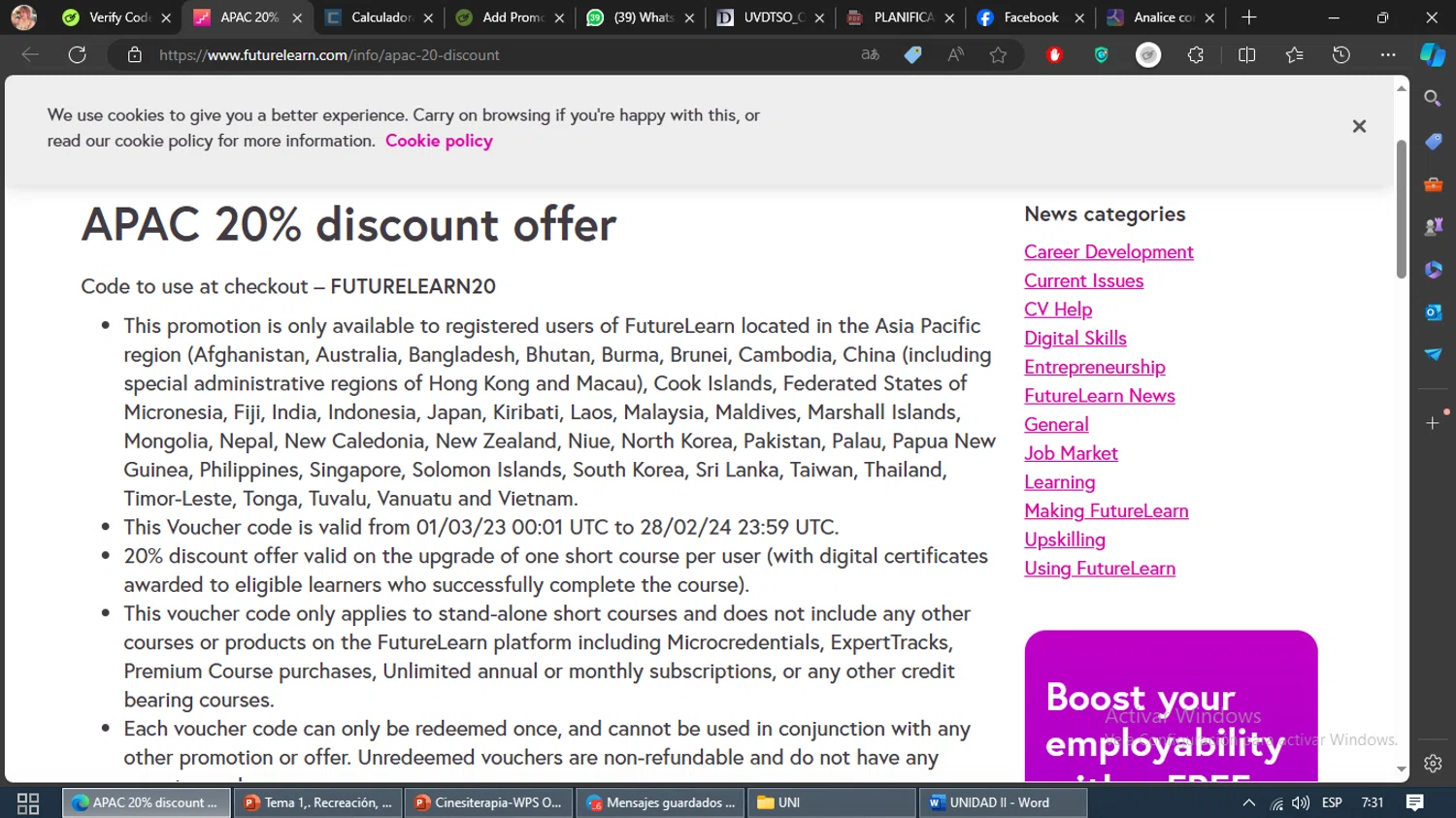 how to use FutureLearn coupons