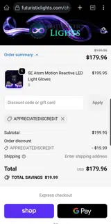 Futuristic Lights coupon verification screenshot