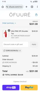 dorcasowusu coupon verification screenshot