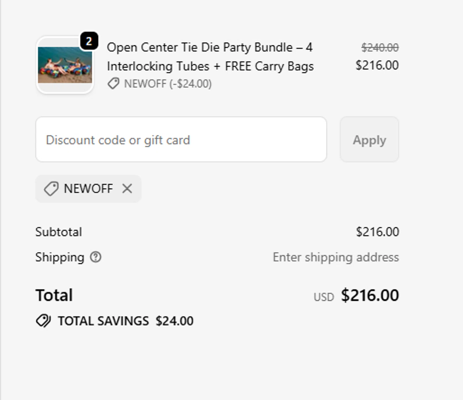 Fuzzle Tube promo code screenshot showing code NEWOFF applied at Fuzzle Tube checkout page. Uploaded by SimplyCodes community member BrilliantTracker4309 on Dec 29, 2025