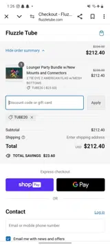 Fuzzle Tube coupon verification screenshot