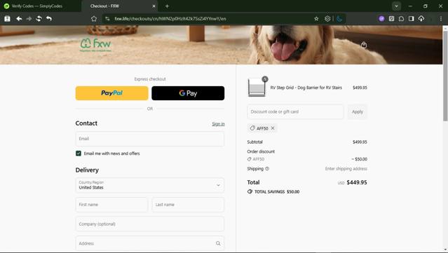 FXW checkout page showing FXW coupon code box | Screenshot taken by SimplyCodes community member on Sep 10, 2025