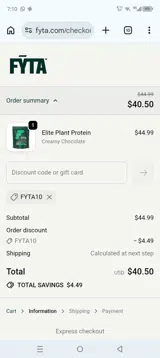 FYTA10 coupon verification screenshot