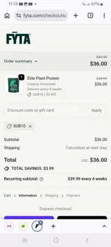 SUB10 coupon verification screenshot