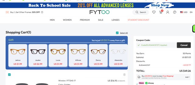 Fytoo checkout page showing Fytoo coupon code box | Screenshot taken by SimplyCodes community member on Aug 26, 2025