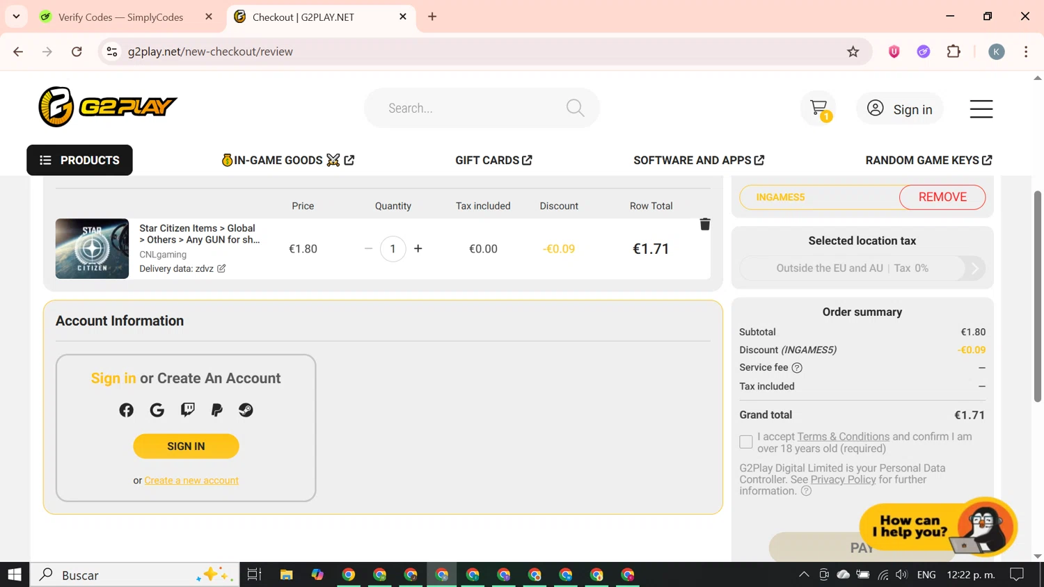 G2PLAY.NET promo code screenshot showing code INGAMES5 applied at G2PLAY.NET checkout page. Uploaded by SimplyCodes community member SavingsBoss9912 on Oct 31, 2025