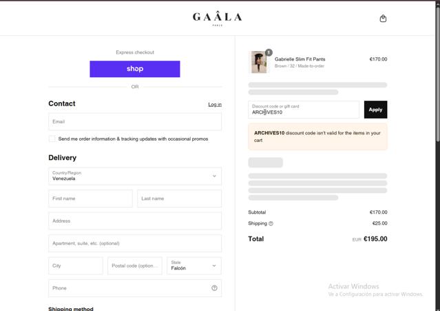 GAÂLA checkout page showing GAÂLA promo code box | Screenshot taken by SimplyCodes community member on Aug 29, 2025