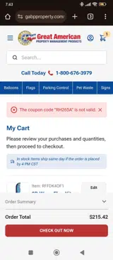 GABP Property Management Supplies coupon verification screenshot