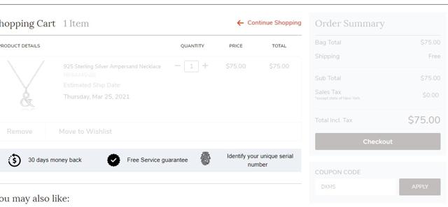 Gabriel & Co. checkout page showing Gabriel & Co. promo code box | Screenshot taken by SimplyCodes community member on Mar 21, 2021