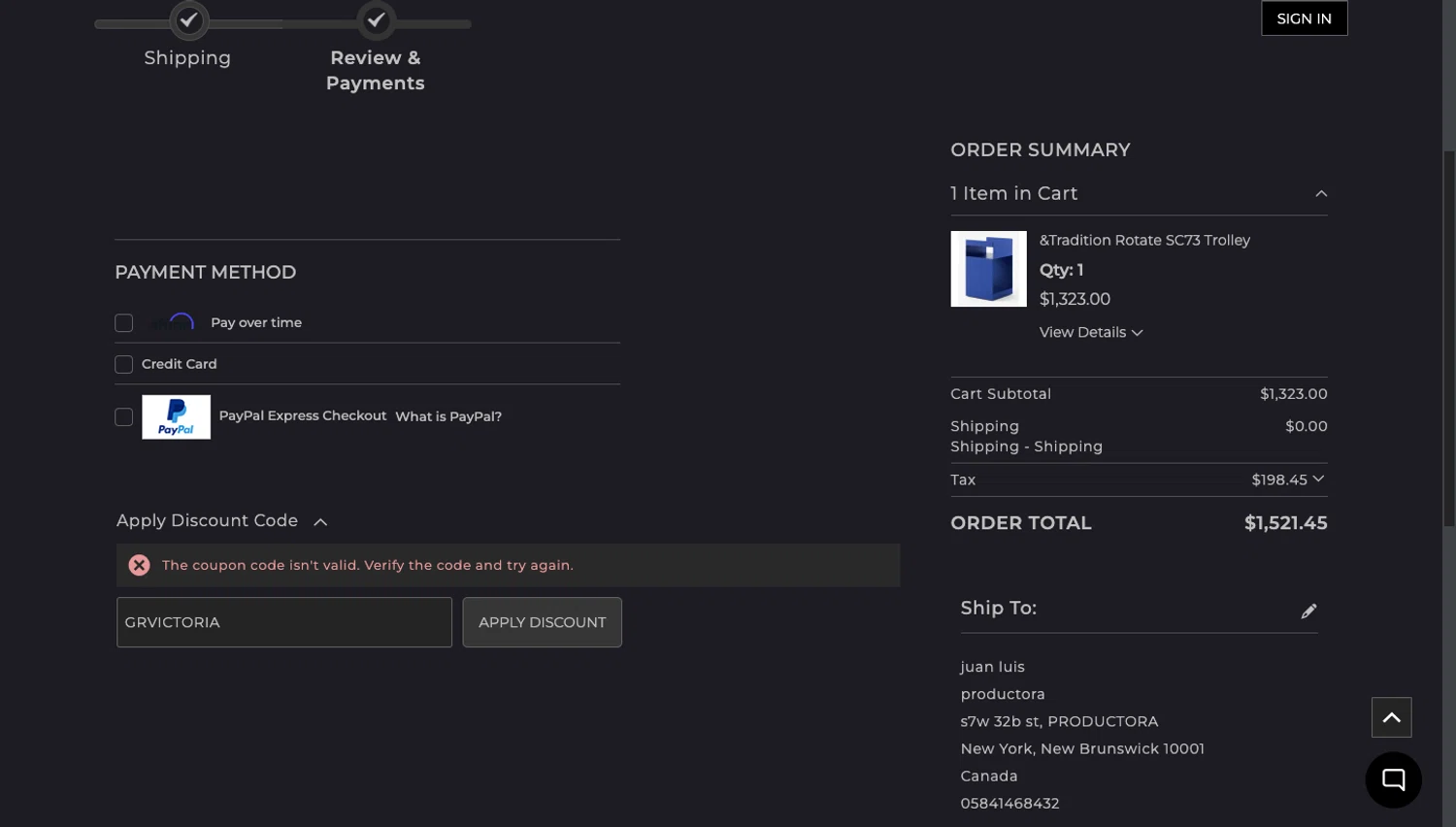 Gabriel Ross discount code screenshot showing code GRVICTORIA applied at Gabriel Ross checkout page. Uploaded by SimplyCodes community member Peluche on Jun 13, 2025