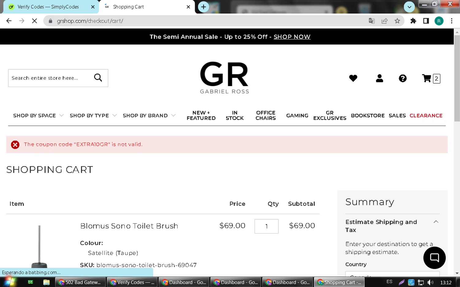 Gabriel Ross discount code screenshot showing code EXTRA10GR applied at Gabriel Ross checkout page. Uploaded by SimplyCodes community member CouponHunter7130 on Mar 8, 2025