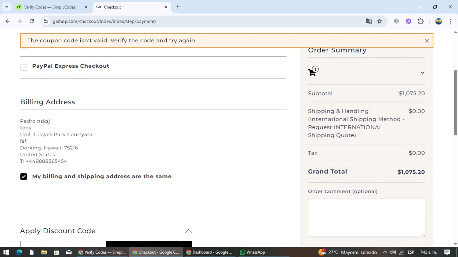 Gabriel Ross discount code screenshot showing code DESIGN-15 applied at Gabriel Ross checkout page. Uploaded by SimplyCodes community member EpicTracker8800 on Oct 28, 2025