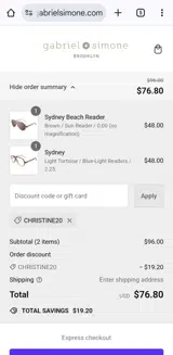 Christine20 coupon verification screenshot