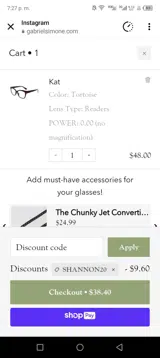 Shannon20 coupon verification screenshot