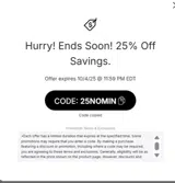 25NOMIN coupon verification screenshot
