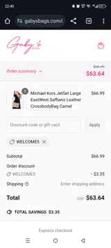 WELCOME5 coupon verification screenshot