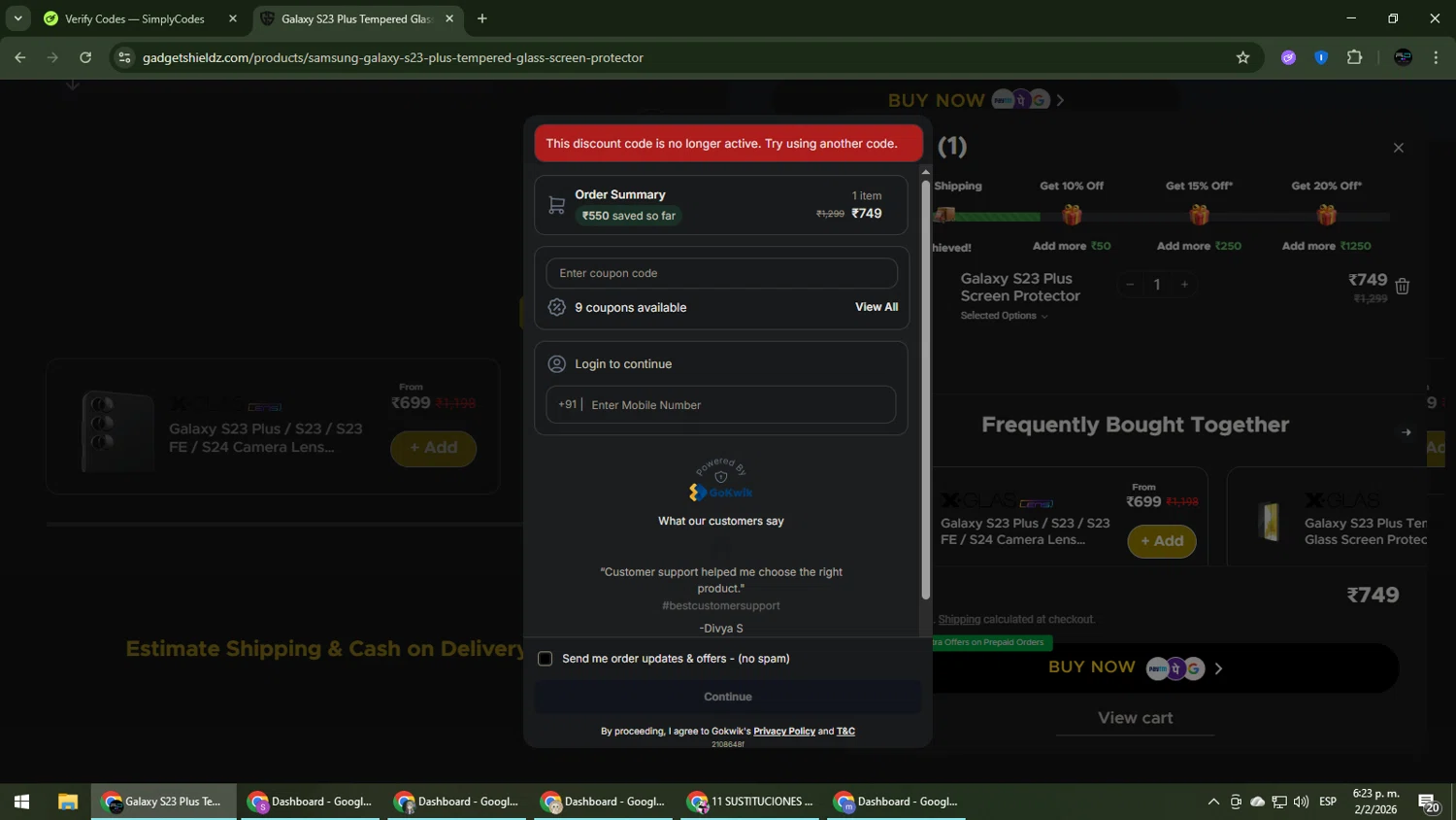 Gadgetshieldz promo code screenshot showing code XGSALE40 applied at Gadgetshieldz checkout page. Uploaded by SimplyCodes community member CarmenVGR on Feb 2, 2026