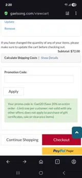 Gael20 coupon verification screenshot