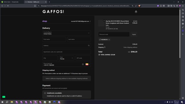 Gaffos.com checkout page showing Gaffos.com discount code box | Screenshot taken by SimplyCodes community member on Sep 4, 2025