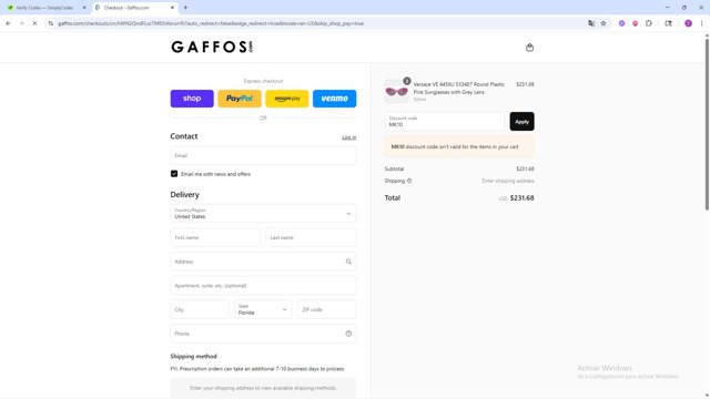 Gaffos.com checkout page showing Gaffos.com discount code box | Screenshot taken by SimplyCodes community member on Aug 31, 2025