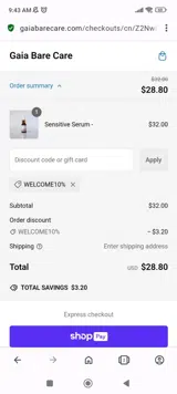 WELCOME10% coupon verification screenshot