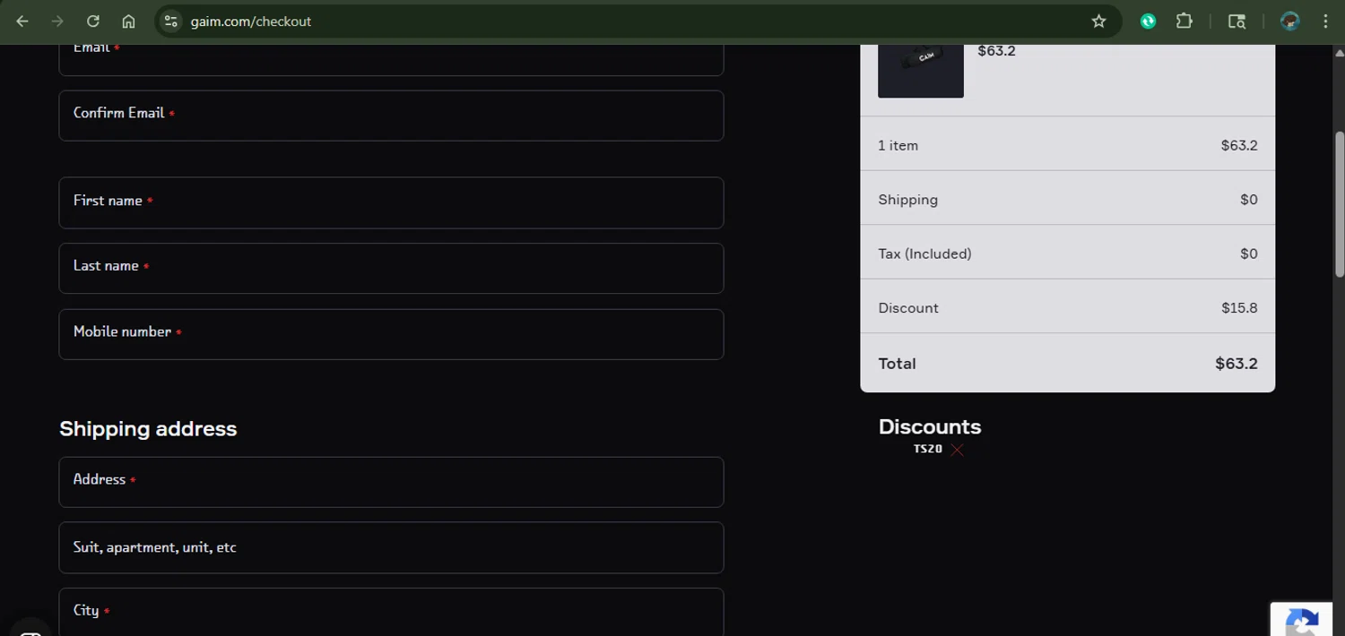 GAIM checkout page showing GAIM promo code box | Screenshot taken by SimplyCodes community member on Oct 30, 2025
