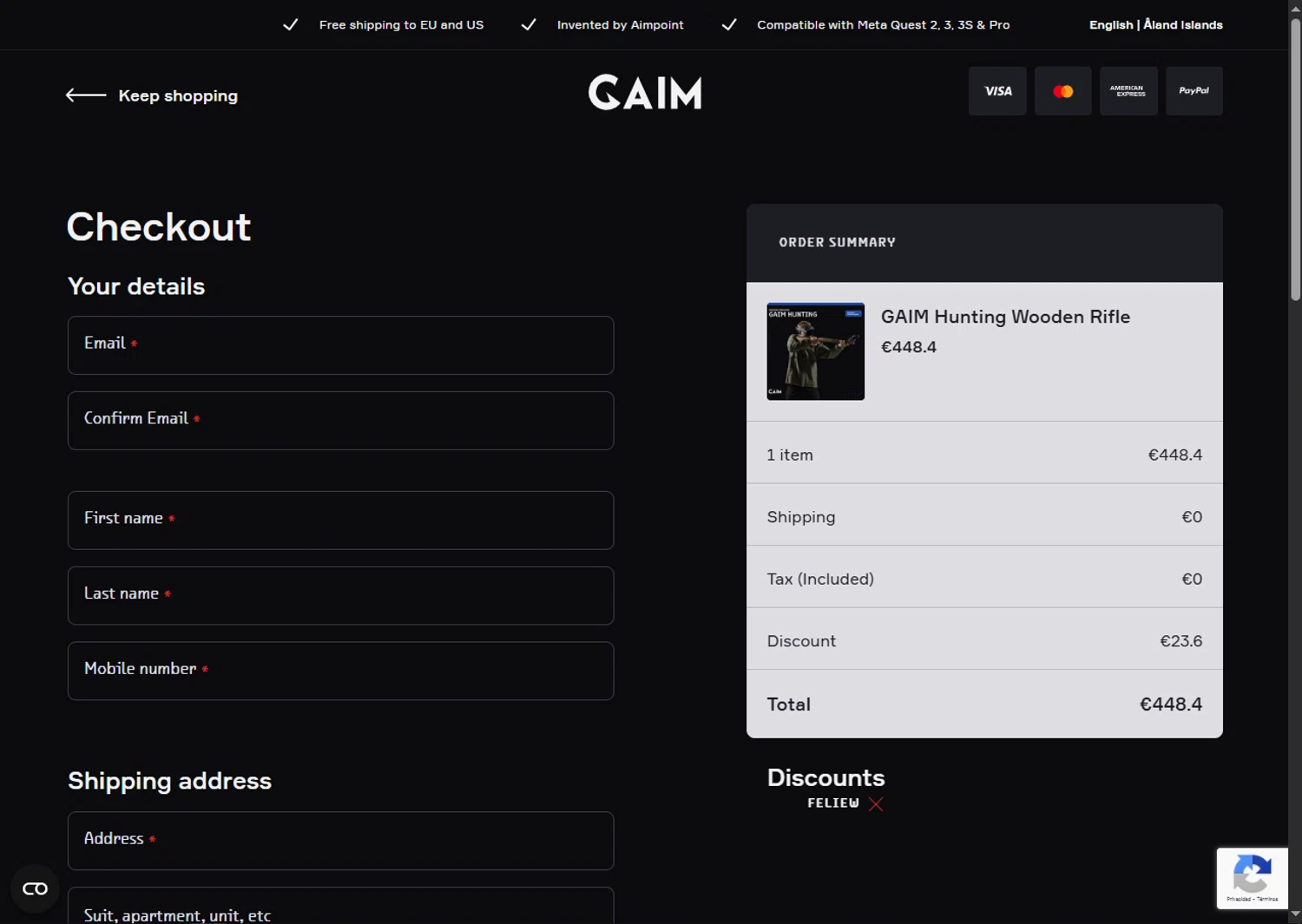 GAIM promo code screenshot showing code feliew applied at GAIM checkout page. Uploaded by SimplyCodes community member MagnificentFalcon188 on Nov 7, 2025