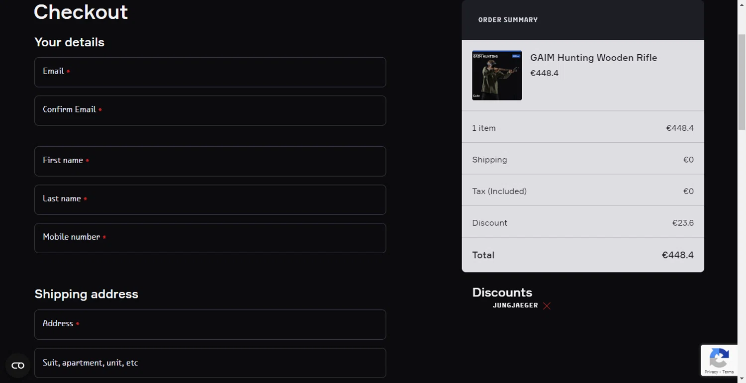 GAIM promo code screenshot showing code JUNGJAEGER applied at GAIM checkout page. Uploaded by SimplyCodes community member PennyOwl696 on Oct 9, 2025